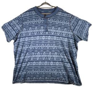 LUCKY BRAND Henley Size 4XL Mens Shirt Aztec Geometric Short Sleeve Top Blue